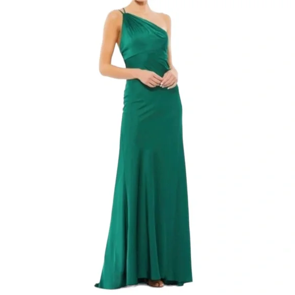 Ieena for Mac Duggal One Shoulder Emerald Green Dress Gown 55385 size 0 - Picture 3 of 11